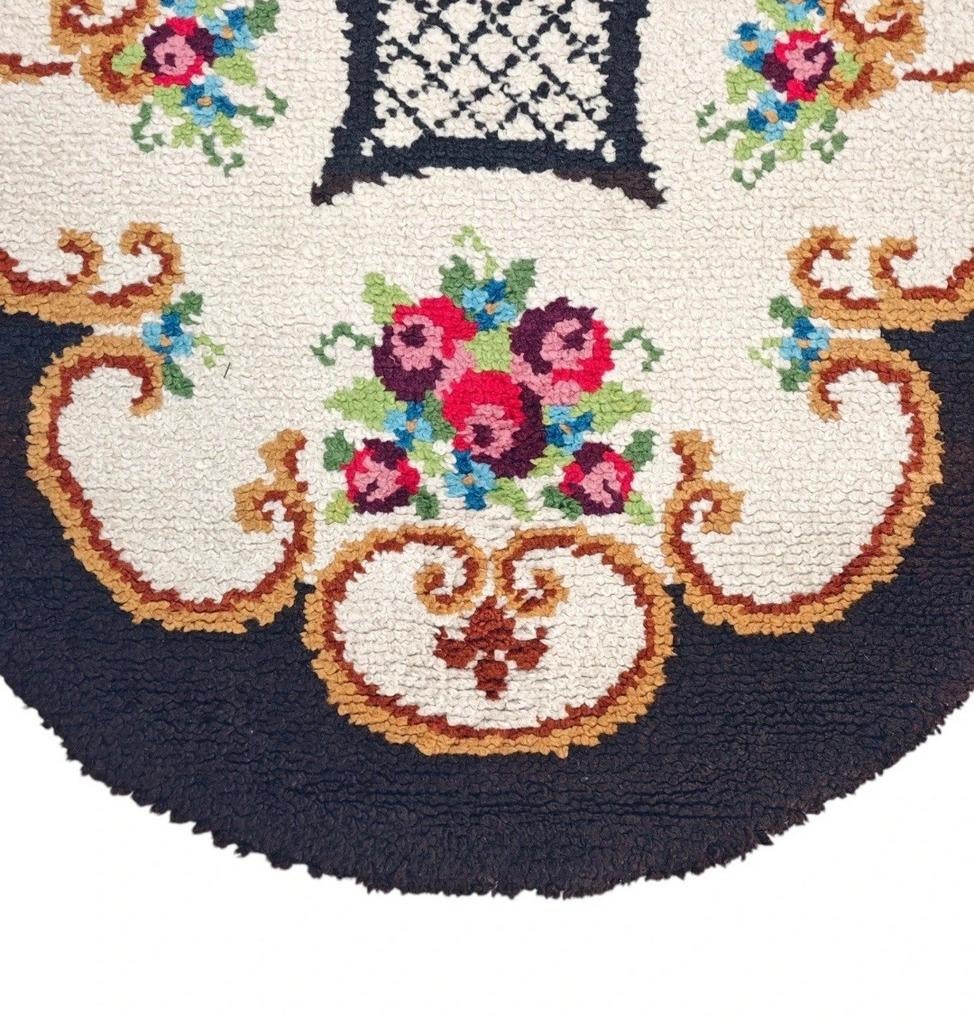 Handgeknoopt Retro wol Smyrna tapijt ovaal roses 116x204cm, Gebruikt, 100 tot 150 cm, Crème, Onbekend