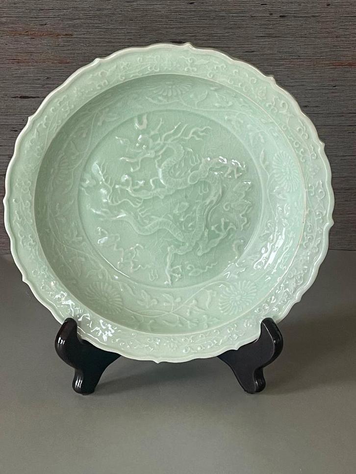 Chinees porcelain Douqing draken bord D21.5cm, Antiek en Kunst, Antiek | Porselein, Verzenden
