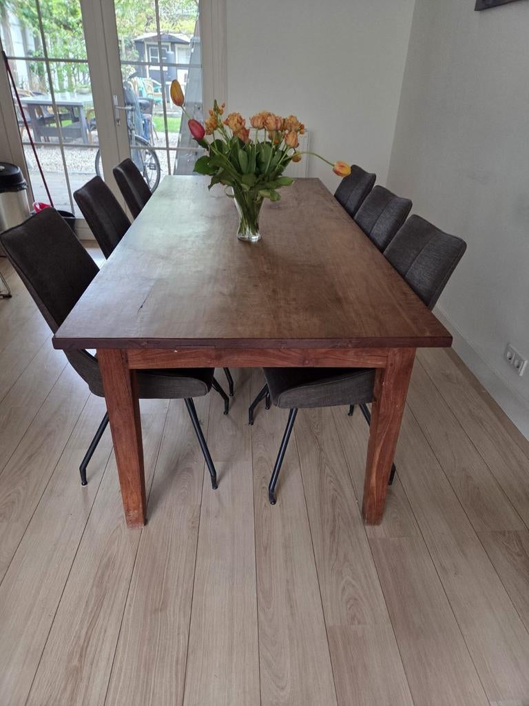 Mooie houten eettafel 220x100 cm met lades, Ophalen, Gebruikt, 200 cm of meer, 50 tot 100 cm