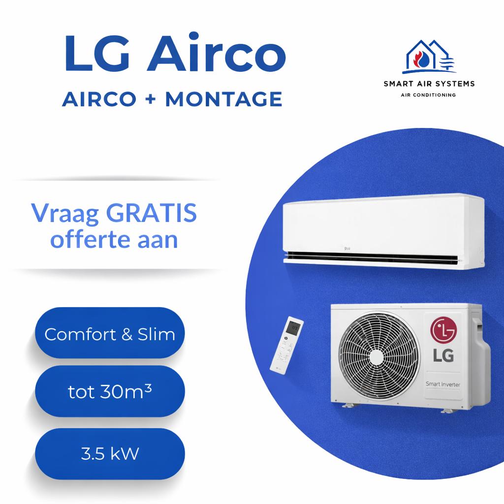 LG Airco 3,5 kW + Montage | A-Merk Kwaliteit, Koelen en Ontvochtigen, Energieklasse A of zuiniger, Nieuw, 3 snelheden of meer