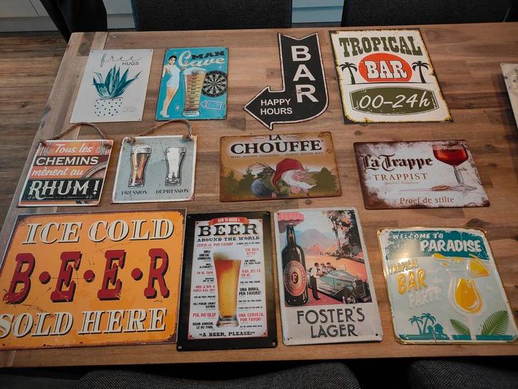 Diverse metalen decoratieborden - Bar, Bier, Man Cave, Verzamelen, Biermerken, Ophalen of Verzenden