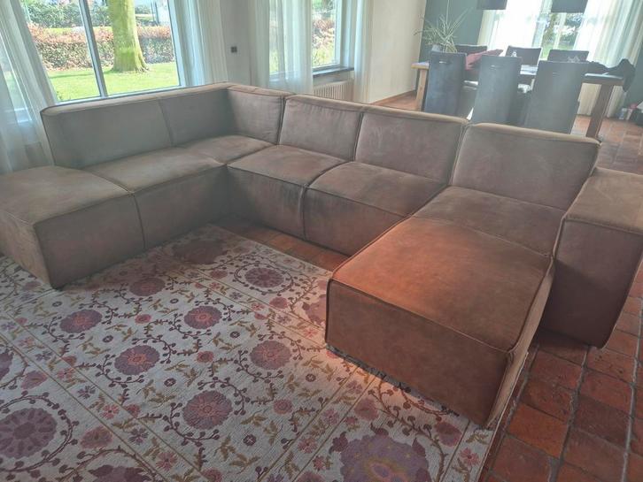 Hoekbank Monet XL Cognac Kunstleer Rechts, Huis en Inrichting, Banken | Bankstellen, Gebruikt, Vierpersoons of meer, Ophalen