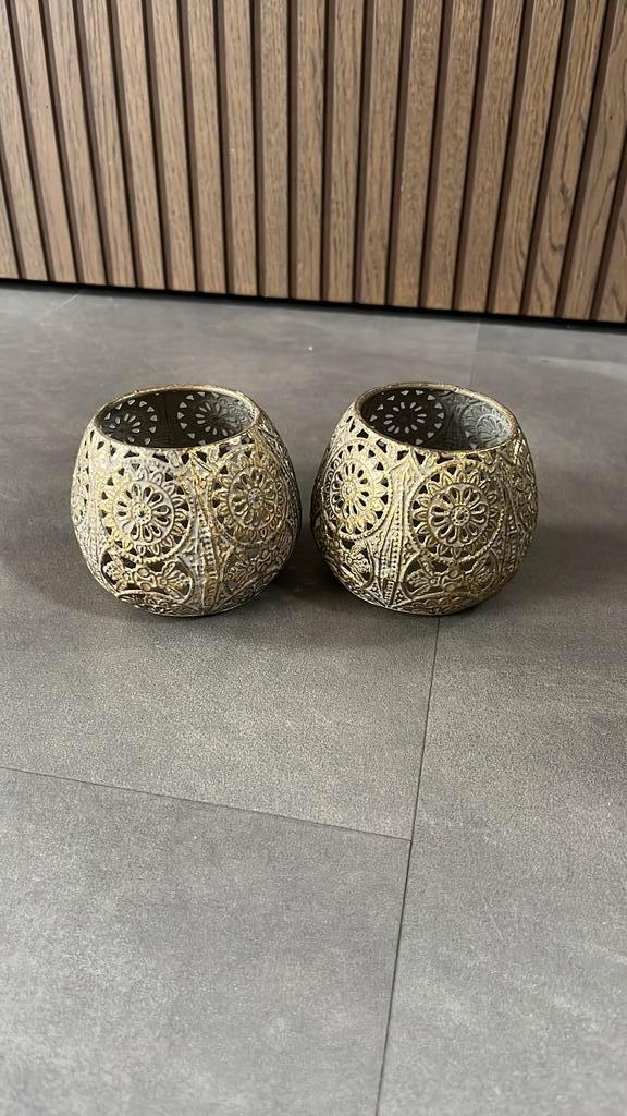 Set van 2 oosterse windlichten / waxinelichthouders –, Huis en Inrichting, Woonaccessoires | Kandelaars en Kaarsen, Zo goed als nieuw