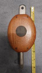 Essenhouten blok met 1 schijf en 'hondsvot' voor platbodem, Ophalen of Verzenden, Gebruikt, Lijn of Blok