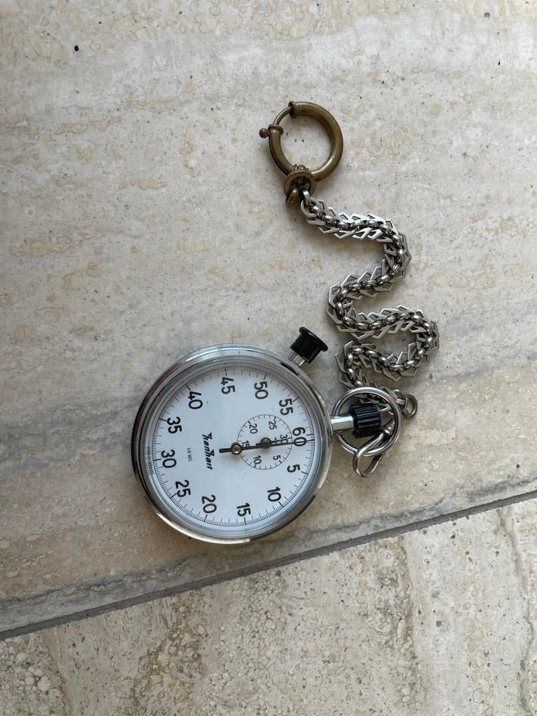 Vintage Hanhart stopwatch met ketting - 7 Jewels, Antiek en Kunst, Antiek | Gereedschap en Instrumenten, Ophalen of Verzenden