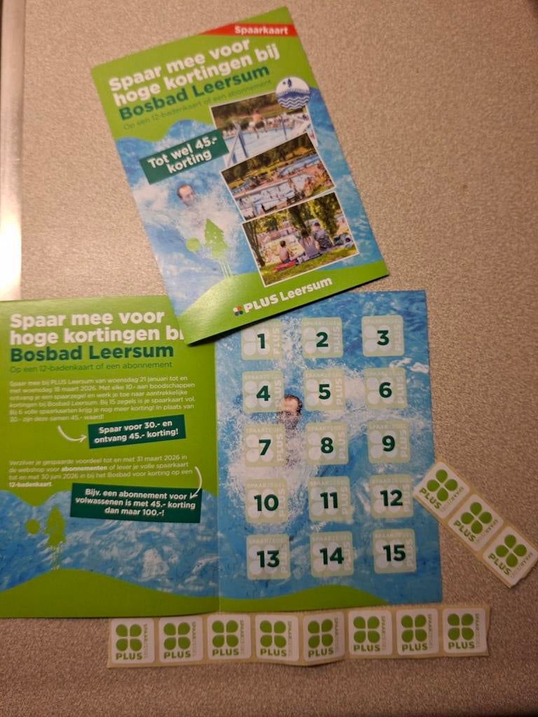 Plus: Bosbad Leersum spaarzegels 11 stuks., Ophalen of Verzenden, Winkel, Super of Benzinepomp, Zegels, Bonnen of Punten
