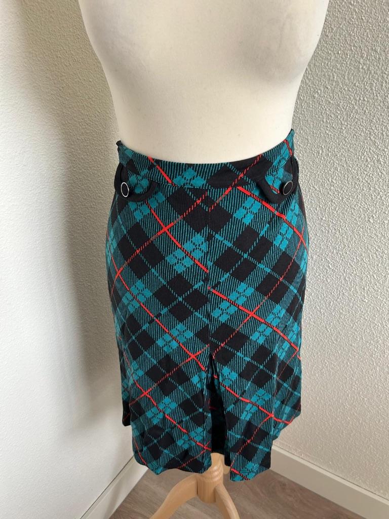 King Louie maat M geruite koker rok 334, Kleding | Dames, Rokken, Maat 38/40 (M), Blauw, Ophalen of Verzenden, Zo goed als nieuw