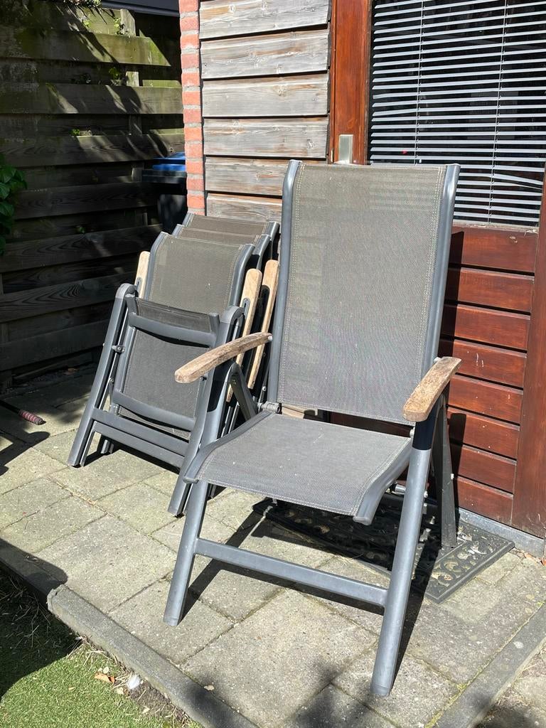 4 Bois le Duc inklapbare tuinstoelen met kussens, Ophalen, Gebruikt, Kunststof, Inklapbaar