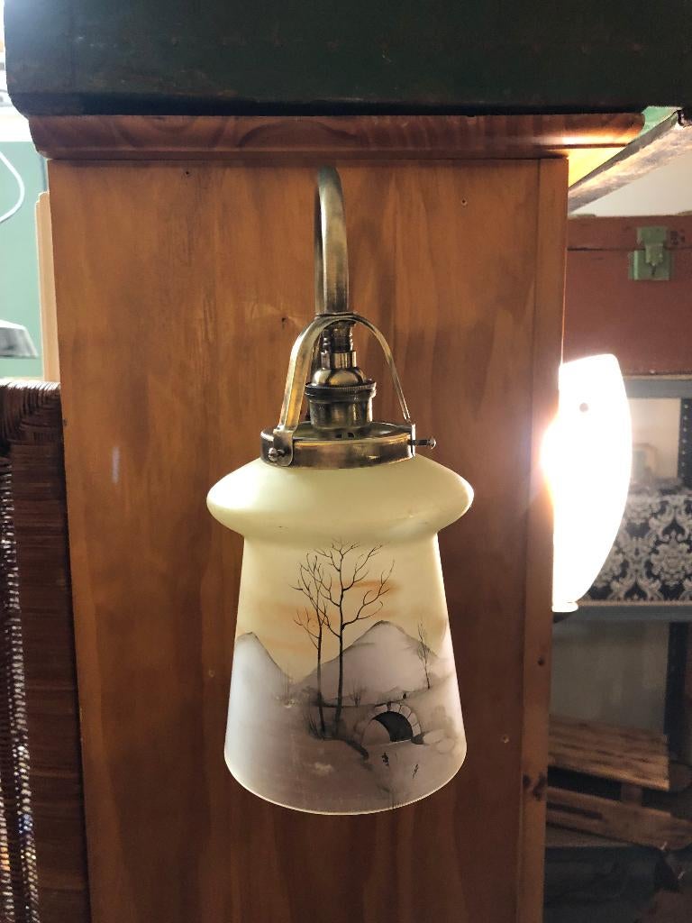 Antiek Art-Deco / Art-Nouveau Messing Wandlampje., Antiek en Kunst, Ophalen of Verzenden