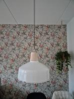 Leuke metalen hanglamp wit met houten dekje, Huis en Inrichting, Lampen | Hanglampen, Ophalen, Gebruikt, Minder dan 50 cm