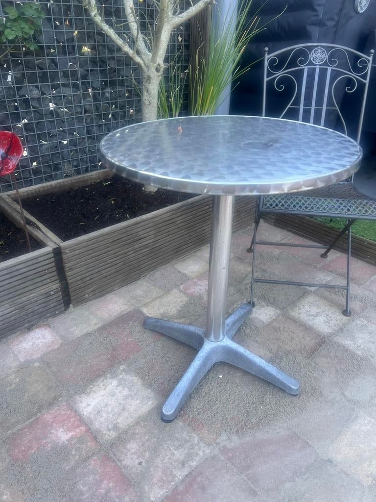 Horeca tafel , blad roestvrijstaal poot ook, voet aluminium, Ophalen, Gebruikt