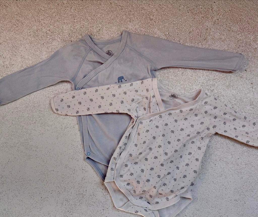 2 Petit Bateau rompers maat 68/74 met olifantjes, Kinderen en Baby's, Ophalen of Verzenden, Zo goed als nieuw, Jongetje of Meisje