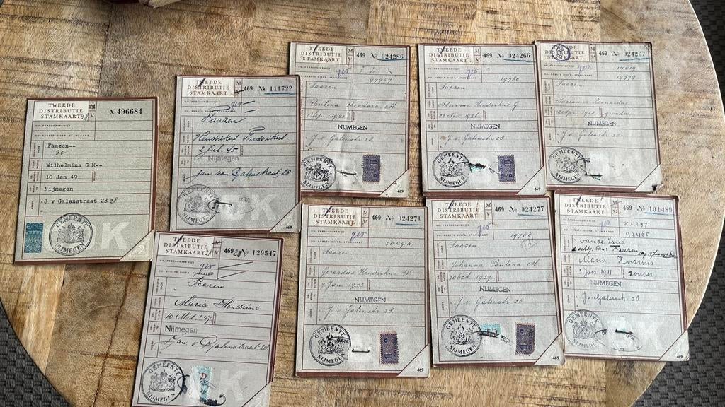 Mapje met 9 STUKS DISTRIBUTIE STAMKAARTEN NIJMEGEN WO-2, Verzamelen, Militaria | Tweede Wereldoorlog, Ophalen of Verzenden, Nederland