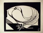 Jan Schonk Art Deco lino / houtsnede sierduif, Ophalen of Verzenden
