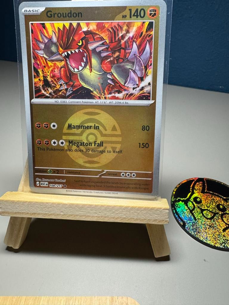 Pokémon Kaart: Groudon 108/217, Ophalen of Verzenden, Zo goed als nieuw, Losse kaart, Foil
