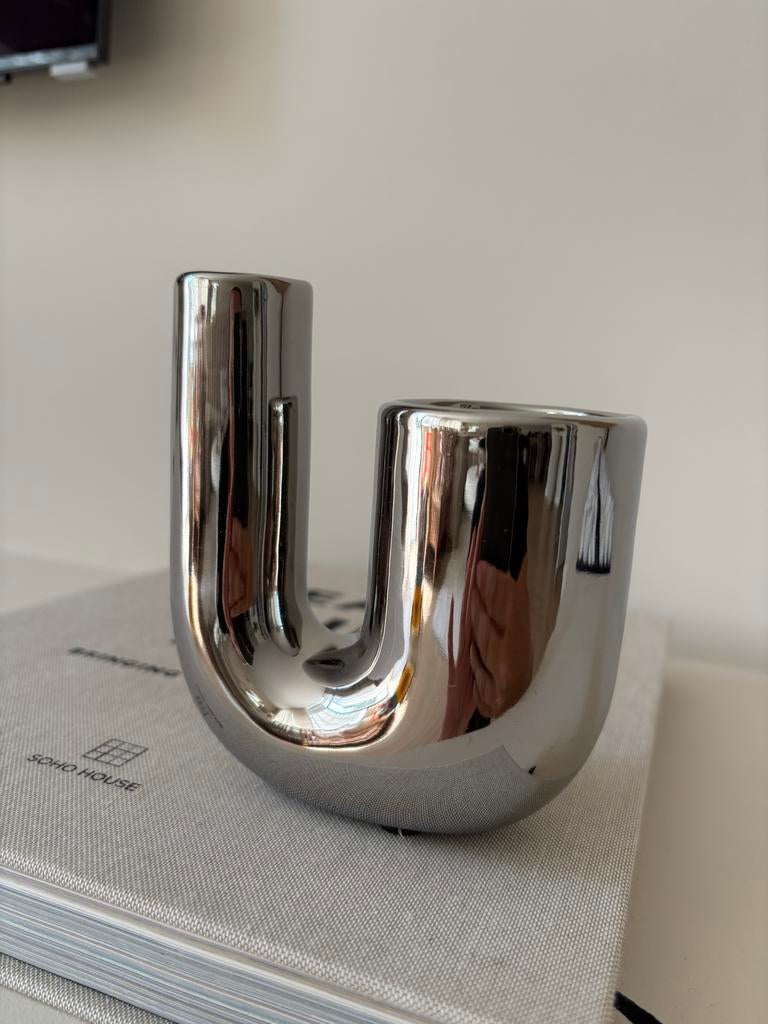 Westwing Kaarsenhouder Nieuw Retro minimalistisch Century, Nieuw, Ophalen of Verzenden, Metaal, Grijs