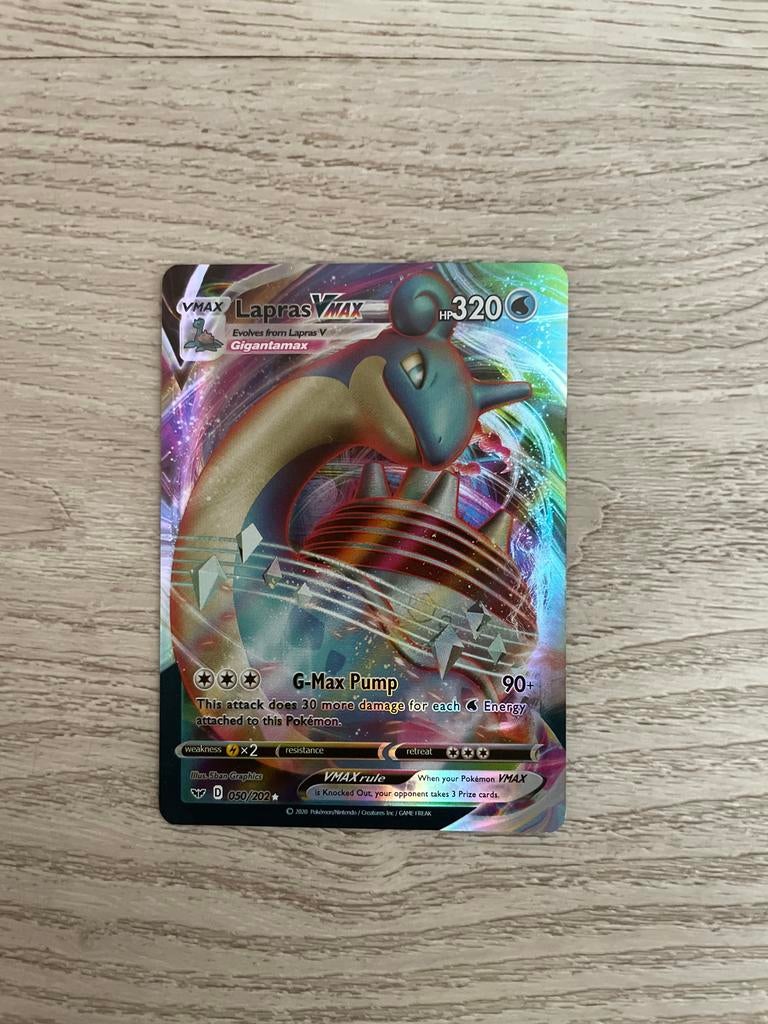 Pokémon Kaart Lapras VMAX 050/202, Ophalen of Verzenden, Zo goed als nieuw, Losse kaart, Foil