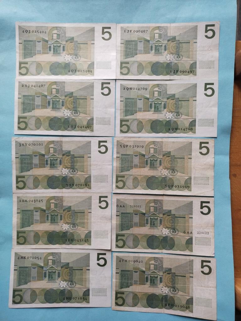 10x 5.00 1966, Postzegels en Munten, Bankbiljetten | Nederland, Ophalen of Verzenden