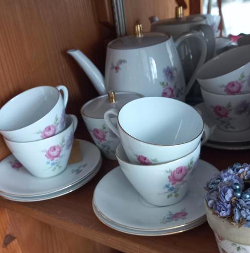 Mooi brocant theeservies, roze/paarse bloemen, Bavaria, Antiek en Kunst, Curiosa en Brocante, Ophalen of Verzenden