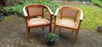 2 teakhouten koloniale stoelen, Riet of Rotan, Twee, Koloniale stijl, Bruin