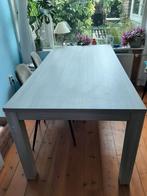 Mooie 6 persoons eettafel in hout look, Ophalen, 50 tot 100 cm, Zo goed als nieuw, Vijf personen of meer