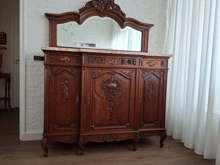 Antieke dressoir met spiegel, Antiek en Kunst, Antiek | Meubels | Kasten, Ophalen of Verzenden
