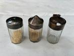 Mostert, peper en zout stel, zilver-glas., Antiek en Kunst, Ophalen of Verzenden