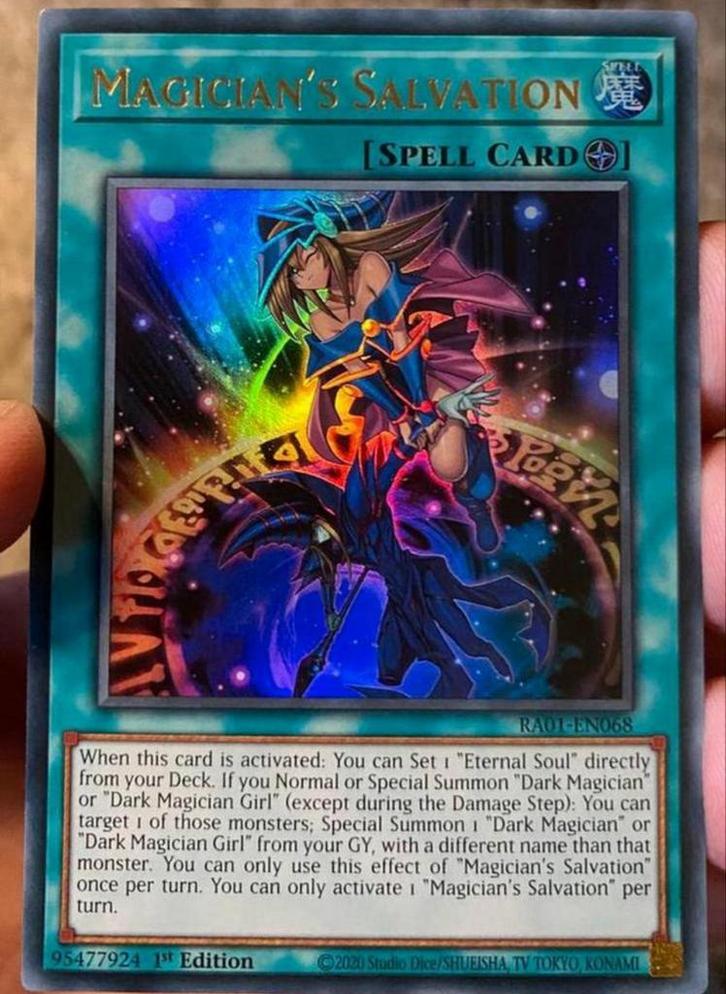 Yu-Gi-Oh! Magicians Salvation RA01 1st Edition !, Hobby en Vrije tijd, Verzamelkaartspellen | Yu-gi-Oh!, Zo goed als nieuw, Losse kaart