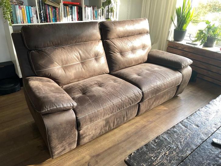 pilotenlederen relaxbank 1jr garantie elektrisch verstelbaar, Huis en Inrichting, Banken | Bankstellen, Zo goed als nieuw, Rechte bank