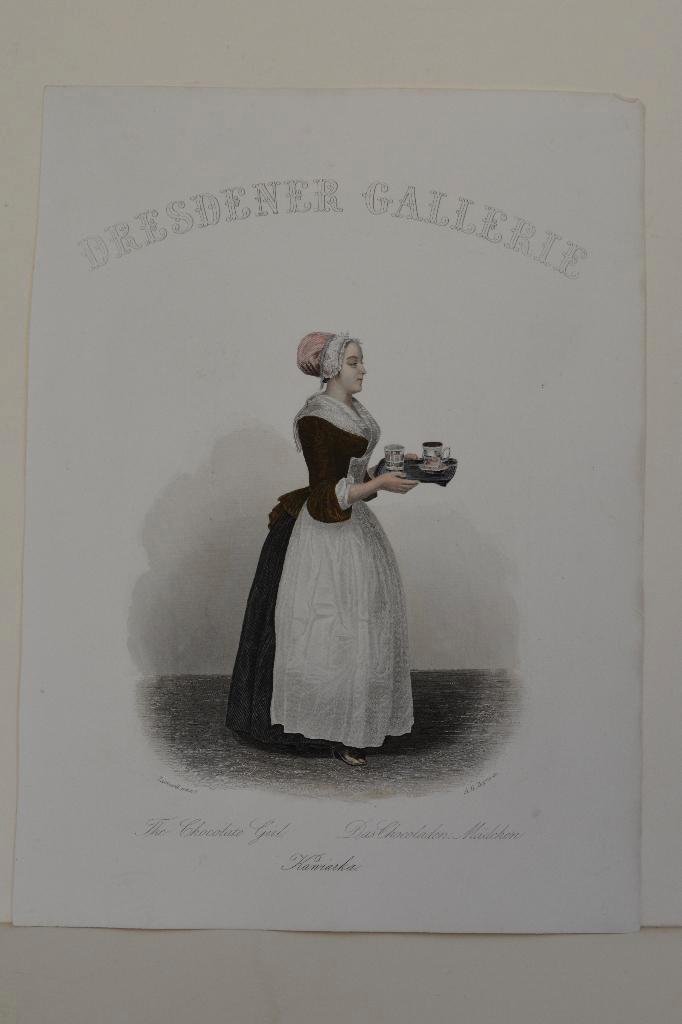 J.E. LIONTARD CHOCLATE GIRL CHOCOLADE MEISJE GRAVURE GM4, Antiek en Kunst, Kunst | Etsen en Gravures, Verzenden