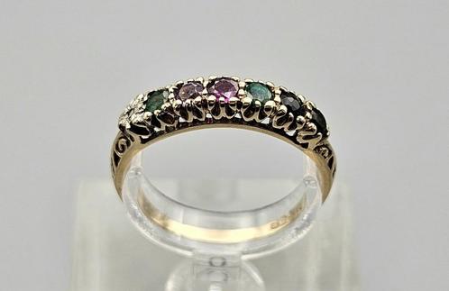 Gouden Vintage ring met edelstenen en diamant. 2025/375., Sieraden, Tassen en Uiterlijk, Ringen, Zo goed als nieuw, Dame, 18 tot 19