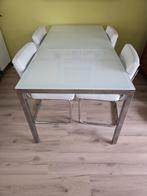 Eettafel met  4 stoelen, Huis en Inrichting, Tafels | Eettafels, Ophalen, Gebruikt, 50 tot 100 cm, Glas
