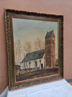 Prachtig origineel schilderij met oude kerk, Antiek en Kunst, Kunst | Schilderijen | Klassiek, Ophalen of Verzenden