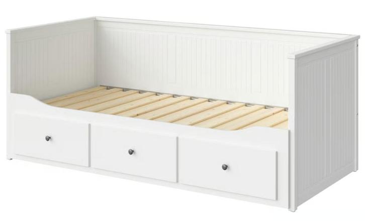HEMNES Bedbank met 3 lades/2 matrassen, wit/Ågotnes stevig, Huis en Inrichting, Slaapkamer | Bedden, Gebruikt, Tweepersoons, 90 cm