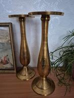 Set van 2 mooie vintage koper messing bewerkte kandelaars., Huis en Inrichting, Woonaccessoires | Kandelaars en Kaarsen, Ophalen of Verzenden
