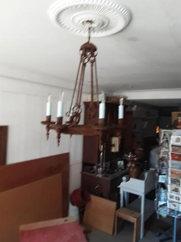 Kroonluchter, geroest ijzer  6 armig beschikbaar voor biedingen