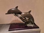 Bronzen Dolfijnen Beeld op Houten Voet, Antiek en Kunst, Ophalen