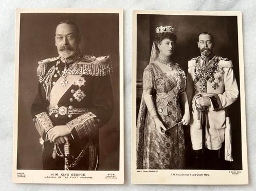 2x ak postcard King George en vrouw Engeland, Verzamelen, Koninklijk Huis en Royalty, Gebruikt, Kaart, Foto of Prent, Ophalen of Verzenden