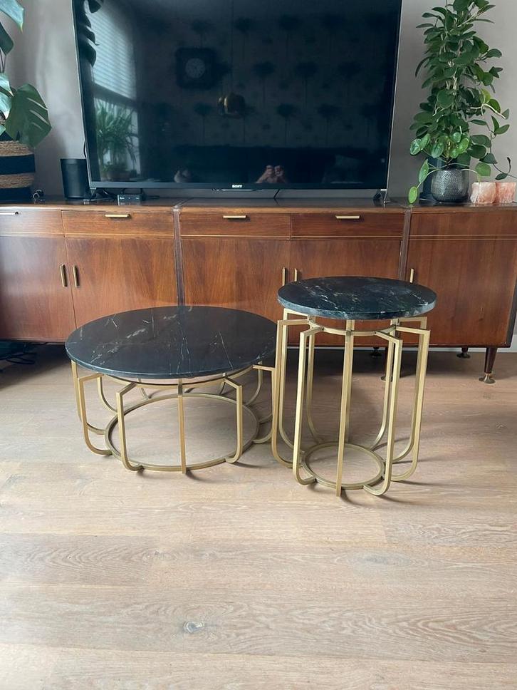 2x Homestock marmerlook salontafels. Rond., Huis en Inrichting, Tafels | Bijzettafels, Zo goed als nieuw, Rond, 45 tot 60 cm, Minder dan 55 cm