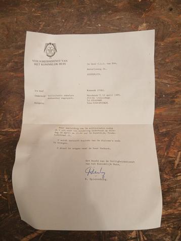 Brief veiligheidsdienst van het koninklijk huis beschikbaar voor biedingen