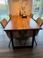 Eettafel 180cm met 4 stoelen, Eikenhout, Zo goed als nieuw, Vijf personen of meer, Indrustieel