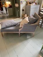 Antieke Franse chaise longue, grijze stof, goede vering., Ophalen, Gebruikt