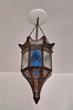 Oosterse Hanglamp met blauw en wit glas, Huis en Inrichting, Ophalen of Verzenden, Gebruikt, Glas, Minder dan 50 cm