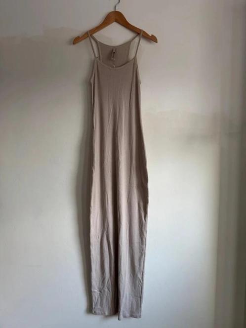 Lange cami-jurk van katoenen ribstof "Stone" maat S, Kleding | Dames, Jurken, Zo goed als nieuw, Maat 36 (S), Beige, Onder de knie