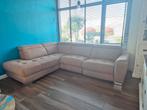 Cognac Sand kleur bank L vormig relax bank hoekbank, Ophalen, 250 tot 300 cm, Gebruikt, Hoekbank