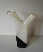 Zwart witte boomstronk vaas mondgeblazen glas design, Gebruikt, Wit, Ophalen of Verzenden, Glas