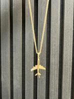 14k Gouden Vossenstaart Ketting met Vliegtuig, Ophalen of Verzenden, Nieuw, Goud, Overige voorstellingen