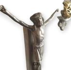 Decoratieve tinnen crucifix antiek / vintage 1102, Antiek en Kunst, Antiek | Religie, Ophalen of Verzenden