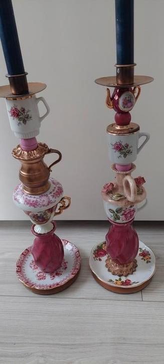 2 aparte kandelaars, Huis en Inrichting, Woonaccessoires | Kandelaars en Kaarsen, Zo goed als nieuw, Minder dan 25 cm, Overige materialen