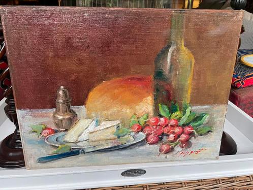 Lekker bourgondisch, olie op doek, gesigneerd, Antiek en Kunst, Kunst | Schilderijen | Klassiek, Ophalen of Verzenden